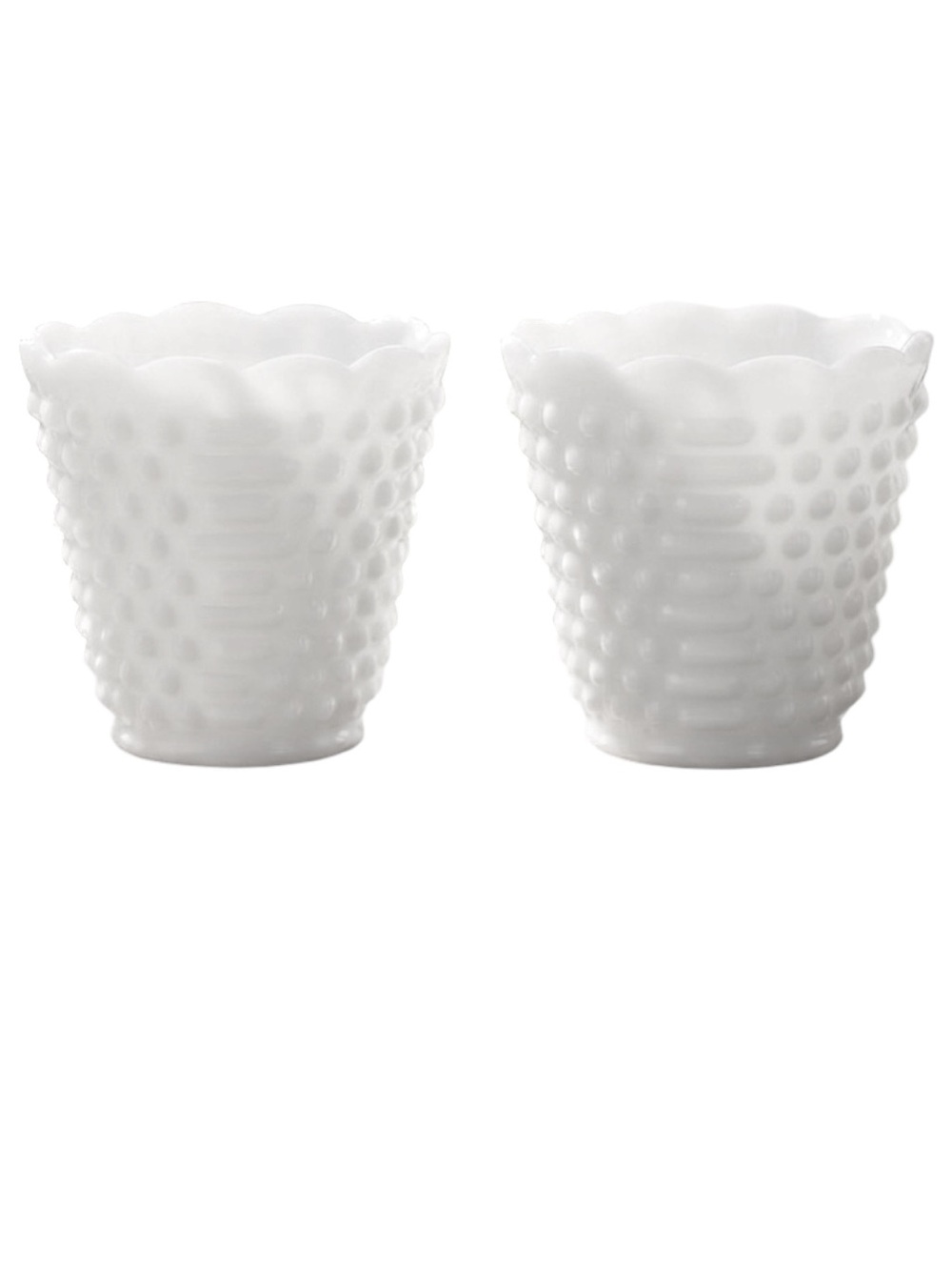 Set of Two Vintage Fire-King White Milk Glass Hobnail Planter/Vase